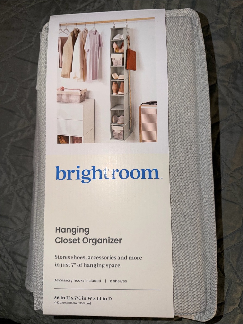 Light Gray Hanging Closet Organizer - 8-Shelf Storage
